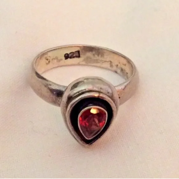 Silver Ring Garnet Stone Size 5 Adjustable 925 Silver - Picture 6 of 6